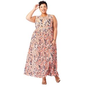 NEW JESSICA LONDON Pleated Belted Maxi Dress 12W